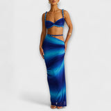 Jane - Stiilne gradientne kootud crop top ja overskirt duo