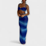 Jane - Stiilne gradientne kootud crop top ja overskirt duo