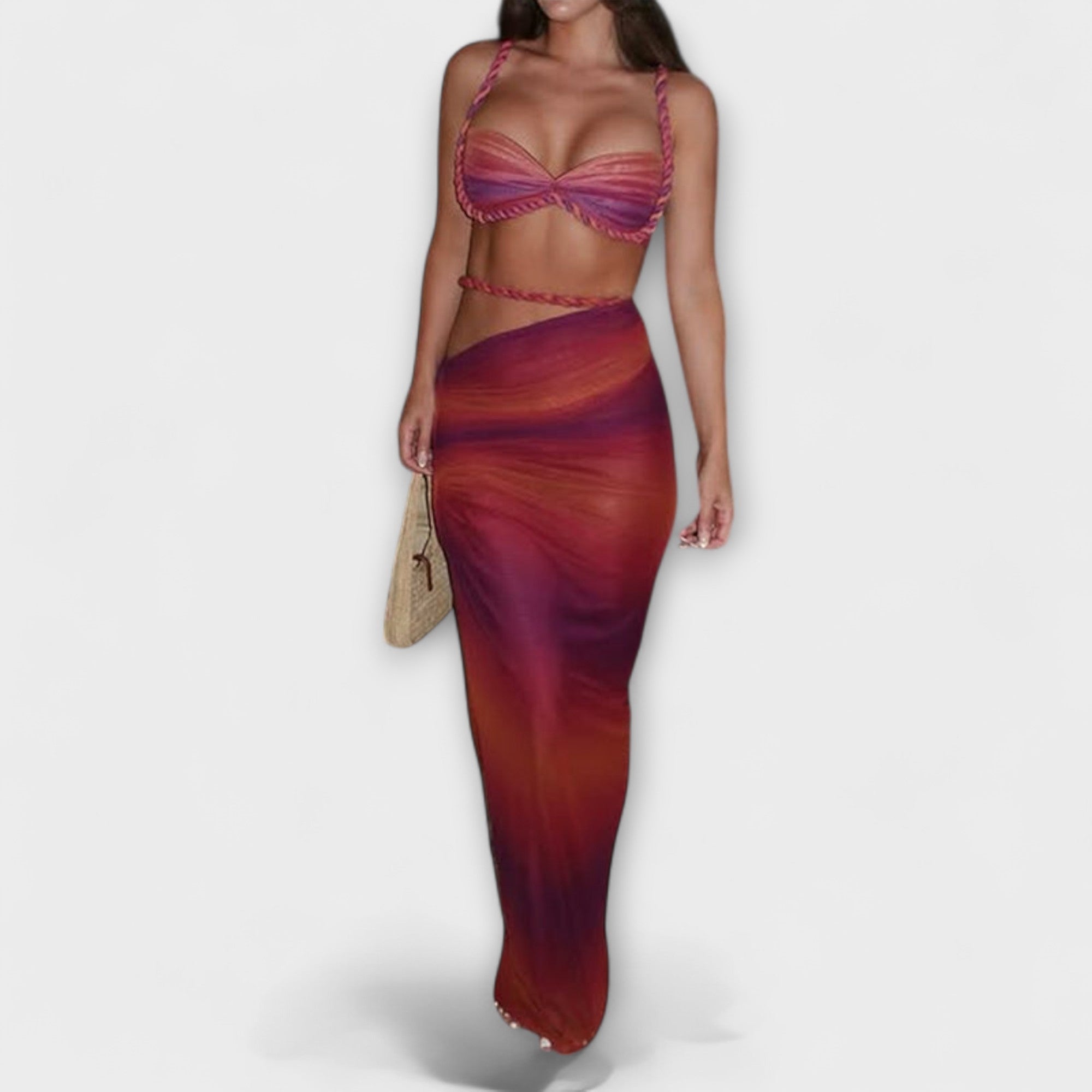 Jane - Stiilne gradientne kootud crop top ja overskirt duo