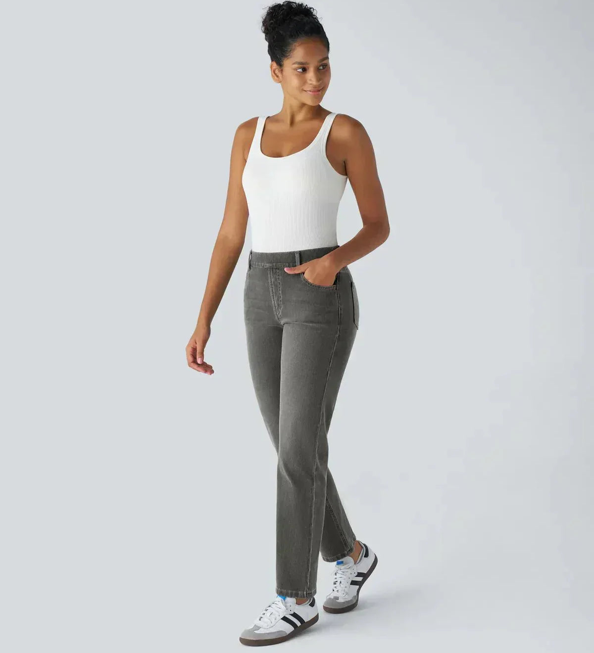 Karolína Eleganti Elastsed Jeans Kõrge Vöökoht Mugavad