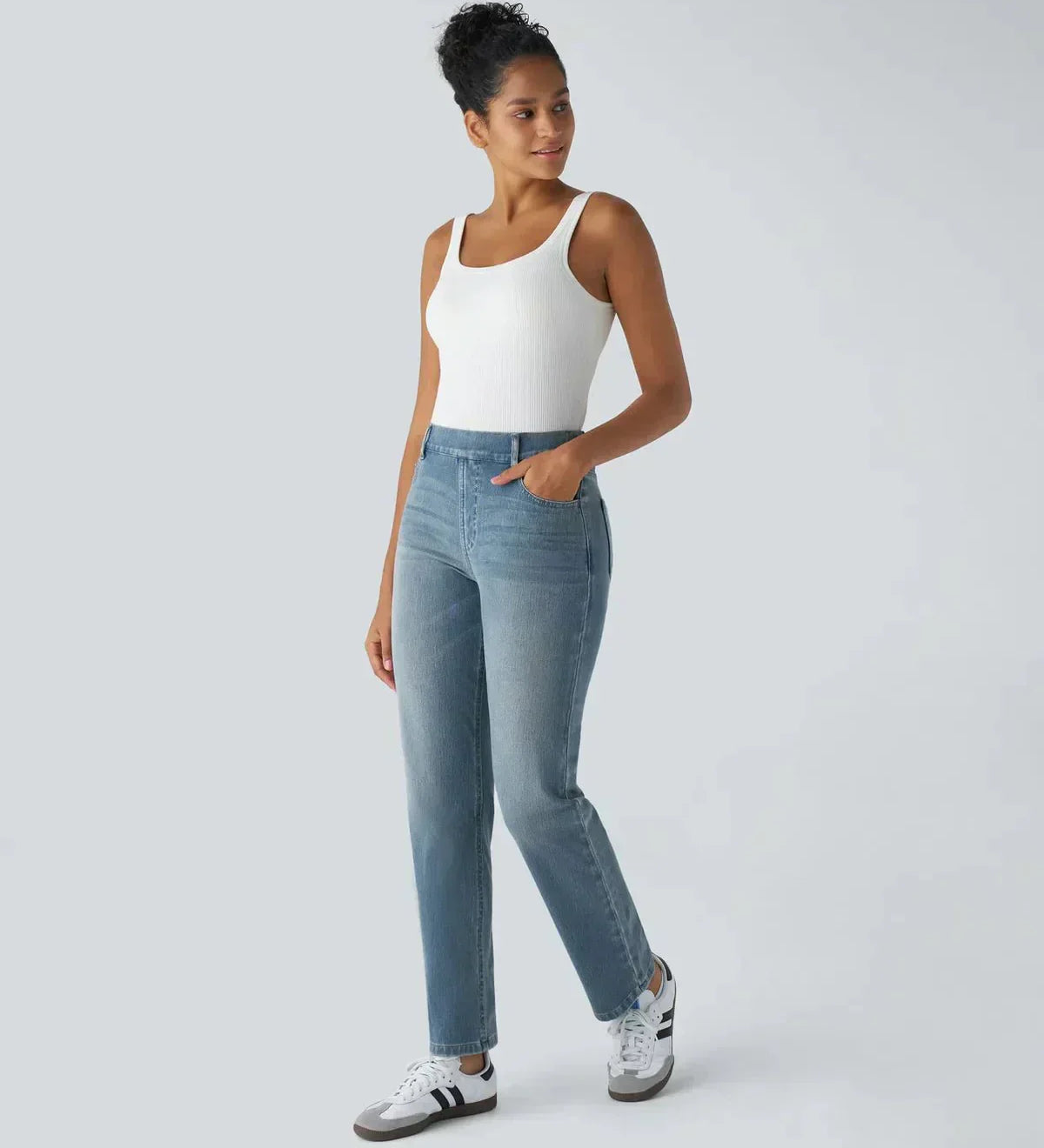 Karolína Eleganti Elastsed Jeans Kõrge Vöökoht Mugavad